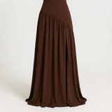 Strapless Maxi Dress – Fitted Bodice, High Slit, Asymmetric Waist