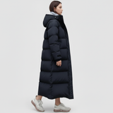 Women's Black Long Hooded Waterproof Puffer Parka