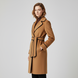 Women's Elegant Camel Trench Style Wool Coat