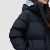 Women's Black Long Hooded Waterproof Puffer Parka