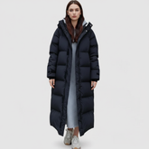 Women's Black Long Hooded Waterproof Puffer Parka