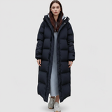Women's Black Long Hooded Waterproof Puffer Parka