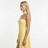 Strapless Maxi Dress – Fitted Bodice, High Slit, Asymmetric Waist