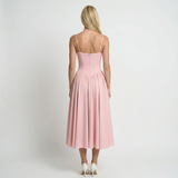 Pink Corset Midi Dress – A-Line, Adjustable Straps, Wedding Guest Evening