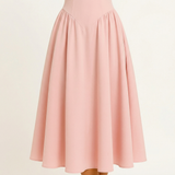 Pink Corset Midi Dress – A-Line, Adjustable Straps, Wedding Guest Evening