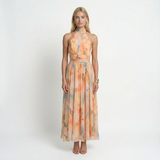 Watercolour Halter Maxi Dress – Relaxed Fit, Open Back, Summer Holiday