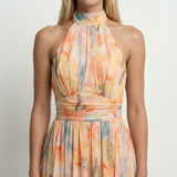 Watercolour Halter Maxi Dress – Relaxed Fit, Open Back, Summer Holiday