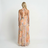 Watercolour Halter Maxi Dress – Relaxed Fit, Open Back, Summer Holiday
