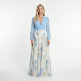 Blue White Gold Floral Maxi Dress – Relaxed Fit, Round Neck, Summer Casual