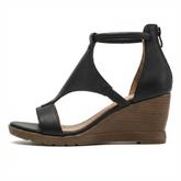Leather Wedge Heel Sandals – Ankle Strap, Cushioned Footbed, Casual Summer