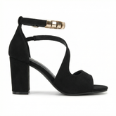 Block Heel Sandals – Open Toe, Ankle Strap, Buckle Closure, Evening Party