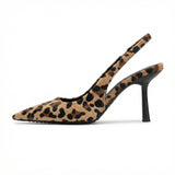 Animal Print Pointed Toe Pumps – Stiletto Heel, Adjustable Back Strap