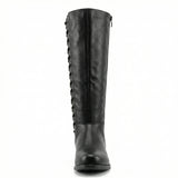 Black Leather High Boots – Low Block Heel, Non-Slip Sole, Cosy Lining