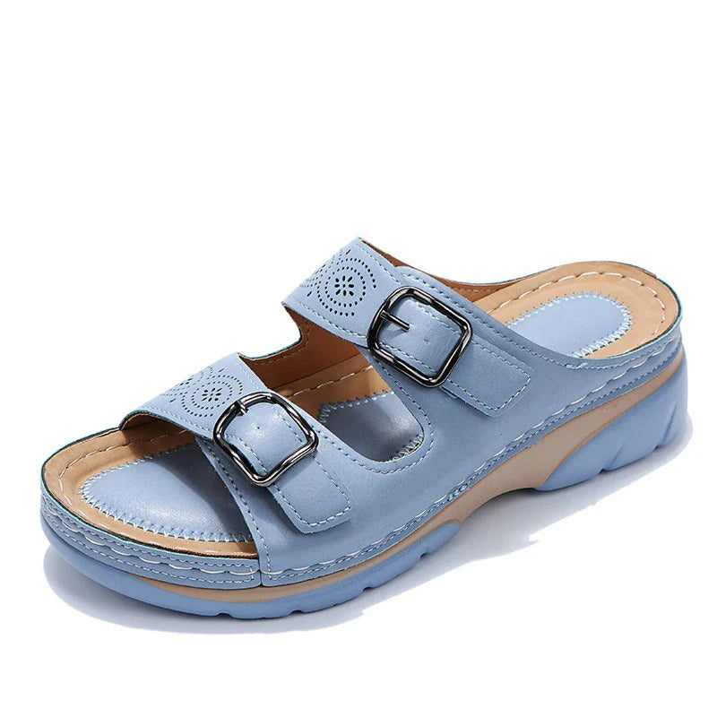 Women's Comfort Leather Sandals – Ergonomic Footbed, Arch Support, Adjustable Strap