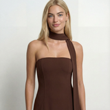 Strapless Maxi Dress – Fitted Bodice, High Slit, Asymmetric Waist