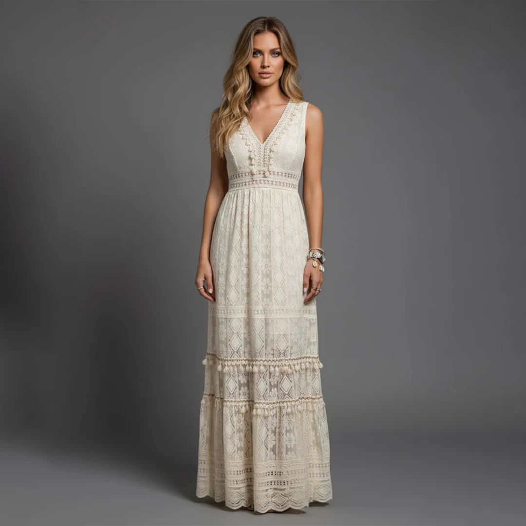 Women’s Lace Maxi Dress with V-Neck