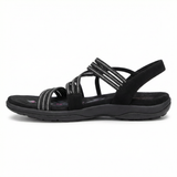 Women's Flat Open Toe Sandals – Memory Foam Insole, Adjustable Velcro Straps, Faux Leather Upper