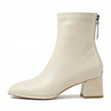 Square Toe Ankle Boots – Mid Block Heel, Side Zipper, Womens Everyday Wear