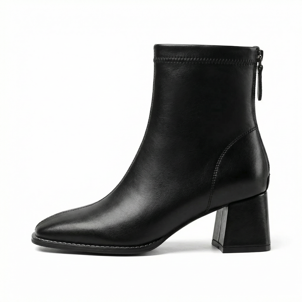 Square Toe Ankle Boots – Mid Block Heel, Side Zipper, Womens Everyday Wear